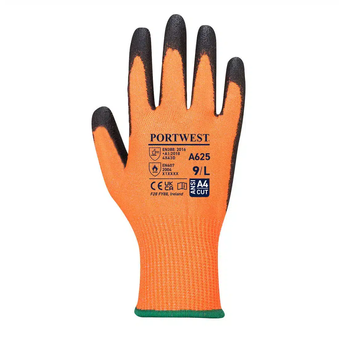 Gant de travail anti coupure PU Vis-Tex D Portwest orange vue de dessus