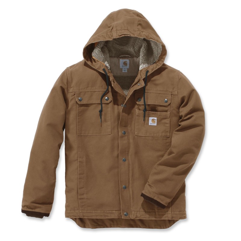 Blouson de Travail Carhartt en coton a capuche marron vue de face