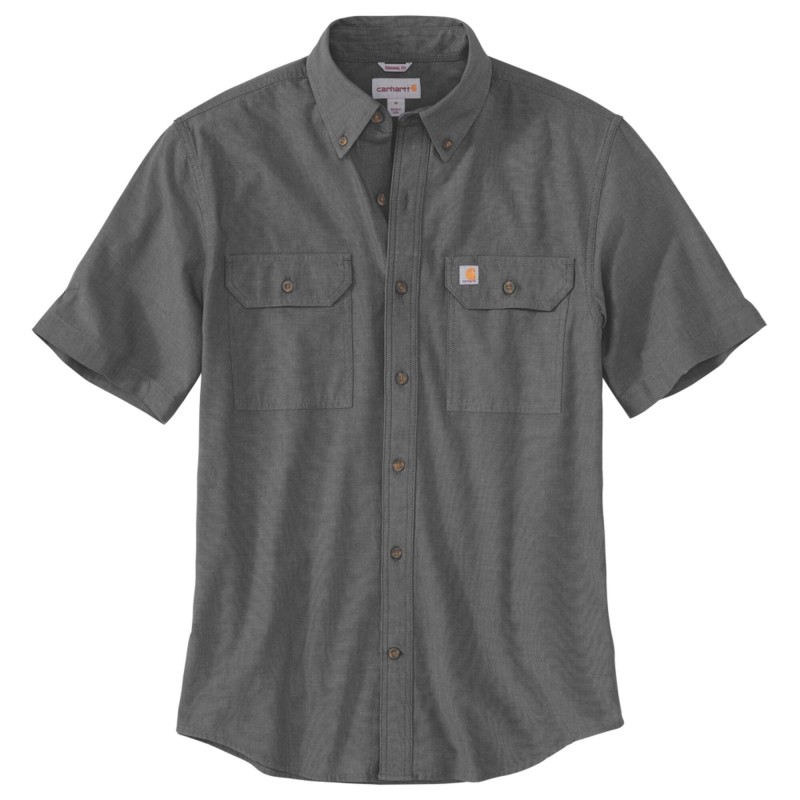 Chemise de travail Carhartt manches courtes en toile 100 % coton gris vue de face