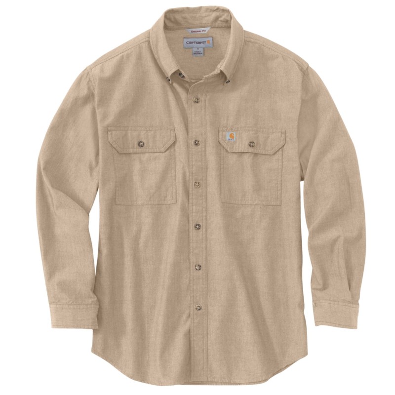 Chemise de travail Carhartt manches longues en toile 100 % coton beige vue de face