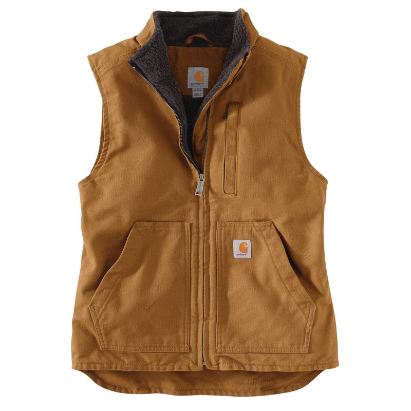 Gilet de travail femme col montant doublé sherpa Carhartt marron vue de face