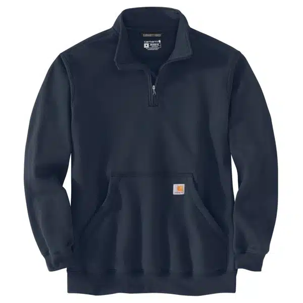 Sweat de travail col montant demi-zippé Carhartt bleu marine portee vue de face