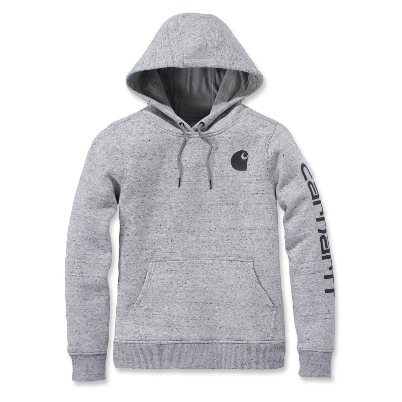 Sweat de travail femme avec logo manche et poitrine Carhartt vue de face gris chine clair