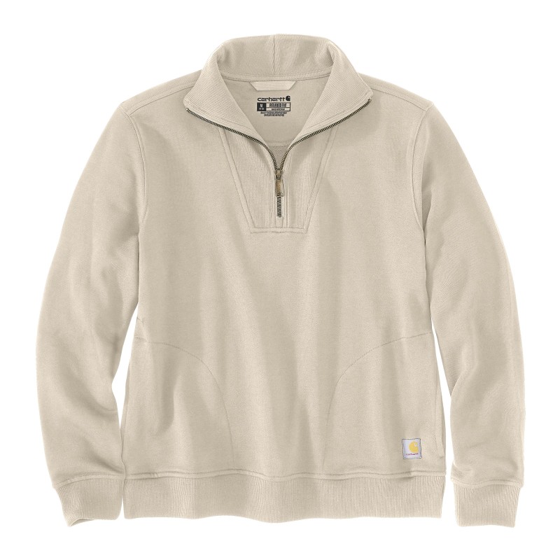 Sweatshirt de travail femme demi-zip Carhartt blanc beige vue de face